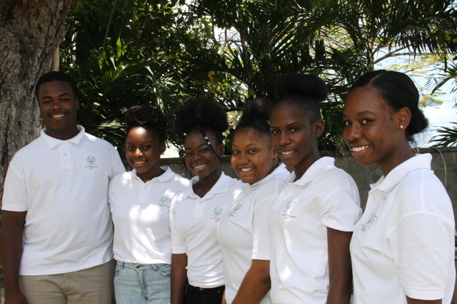 Youth Parliamentarians to represent Nevis at the 42 Caribbean, Americas and Atlantic Region, Commonwealth Parliamentary Association (CPA) Conference Regional Youth Parliamentary Debate (l-r) Devonne Cornelius, Lauren Lawrence, Lekiah Lescott, Britney Simmonds, Delcia Burke and Celestial Hanley outside the Assembly Chambers in Charlestown on June 16, 2017